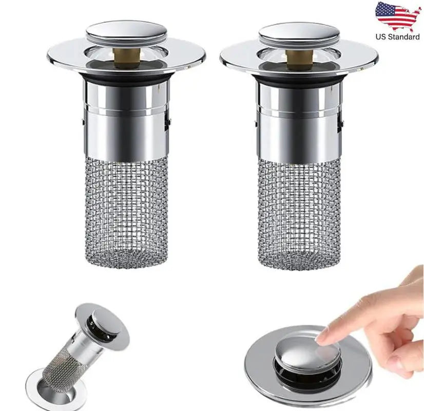 2PC Bathroom Sink Stopper,Bathroom Sink Drain Strainer , Pop up Stainless Steel Floor Drain Filter with Basket Hair Catcher, Quickly Drain Water FlowPro Supply