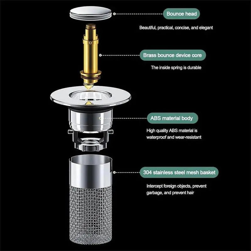 2PC Bathroom Sink Stopper,Bathroom Sink Drain Strainer , Pop up Stainless Steel Floor Drain Filter with Basket Hair Catcher, Quickly Drain Water FlowPro Supply